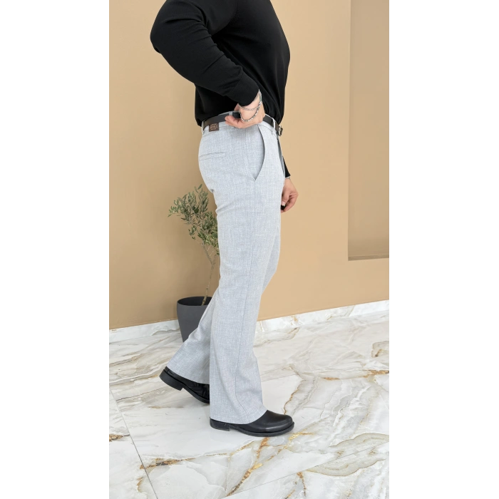 GRİ MELANJ İSPANYOL PAÇA KUMAŞ PANTOLON