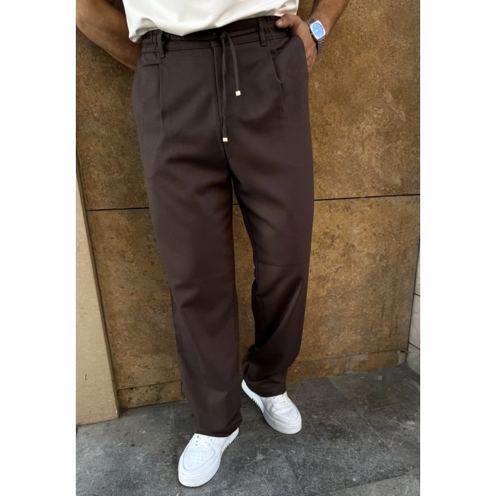 İp Detay Baggy Kumaş Pantolon Kahverengi