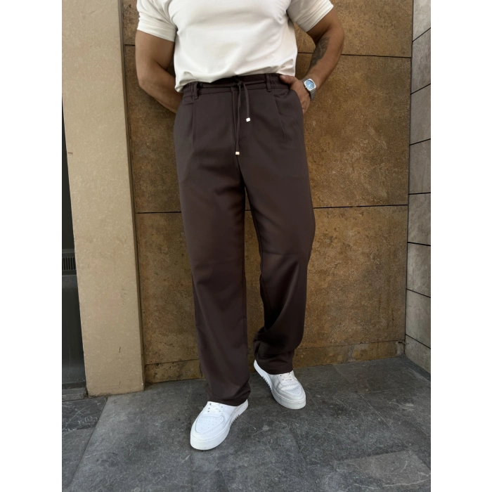 İp Detay Baggy Kumaş Pantolon Kahverengi