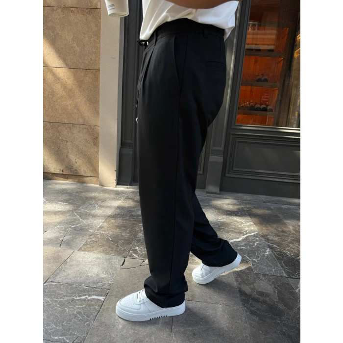 İp Detay Baggy Kumaş Pantolon Siyah