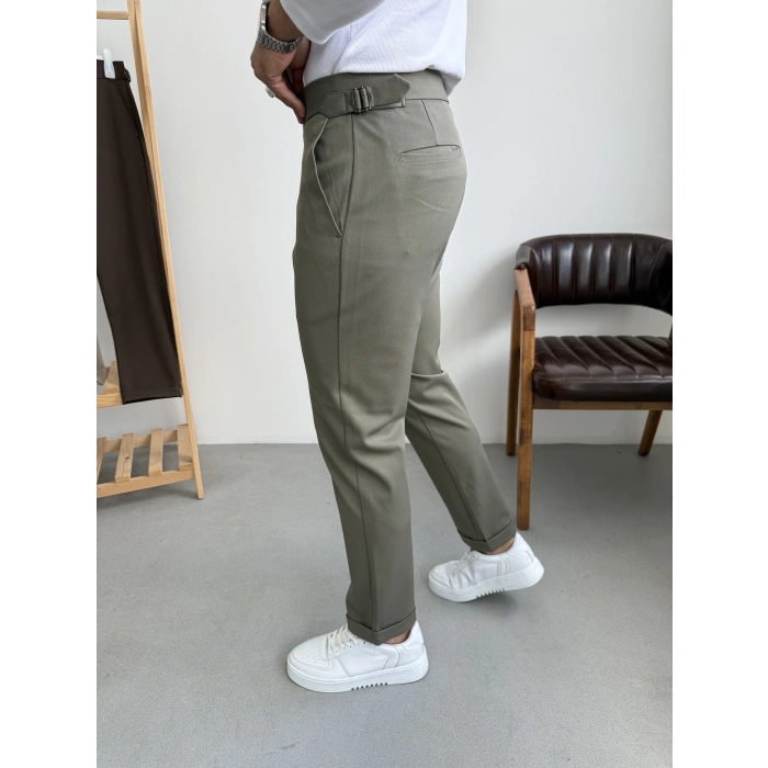 İtalyan Kesim Tokalı Boyfriend Pantolon Çağla Yeşili