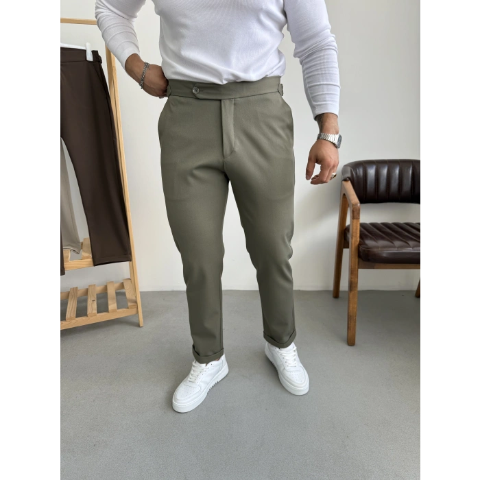 İtalyan Kesim Tokalı Boyfriend Pantolon Çağla Yeşili