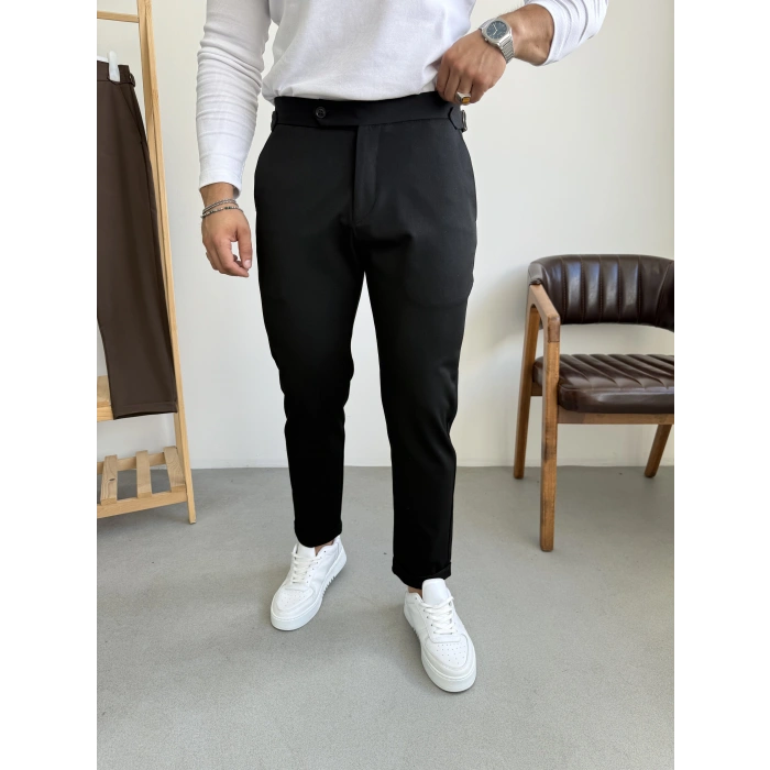 İtalyan Kesim Tokalı Boyfriend Pantolon Siyah