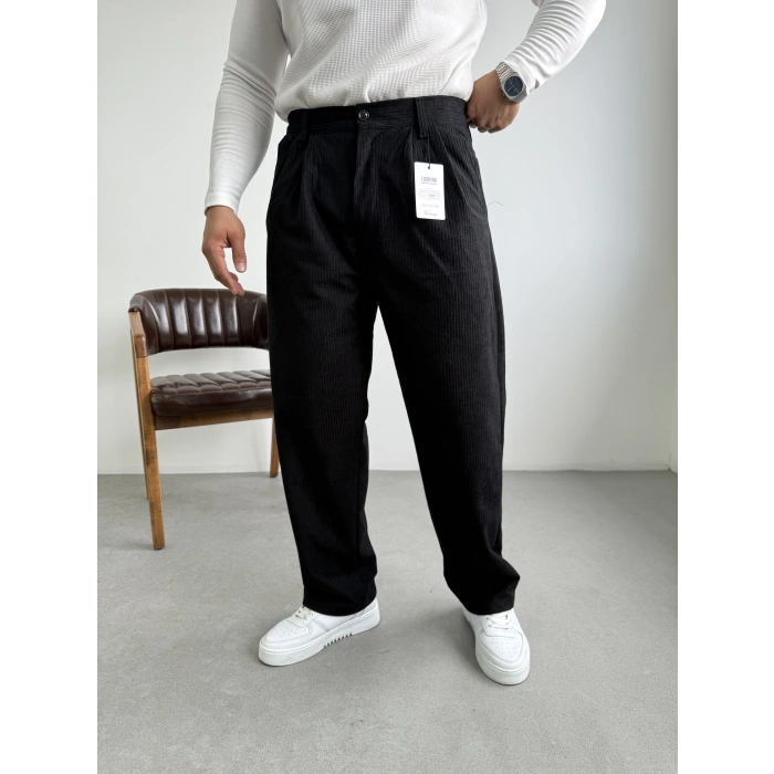 Kadife Kumaş Baggy Kalıp Pantolon Siyah