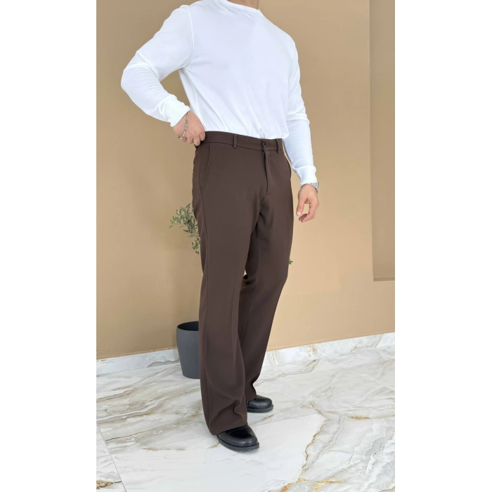 KAHVERENGİ İSPANYOL PAÇA KUMAŞ PANTOLON