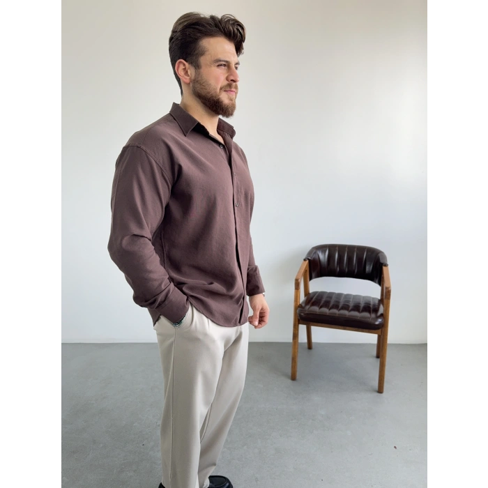 Kahverengi Kışlık Modal Kumaş Gömlek