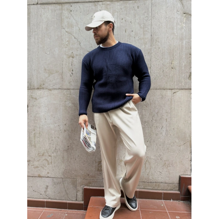 Kışlık Pileli Kumaş Pantolon Bej