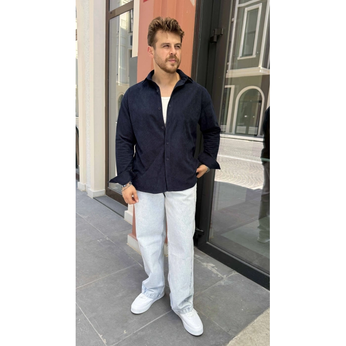 LACİVERT KADİFE FİTİLLİ GÖMLEK