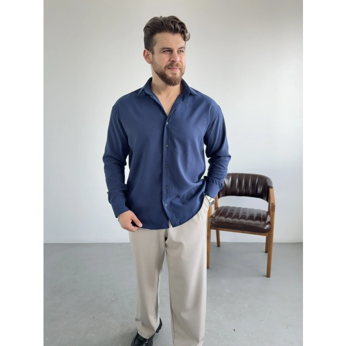 Lacivert Kışlık Modal Kumaş Gömlek