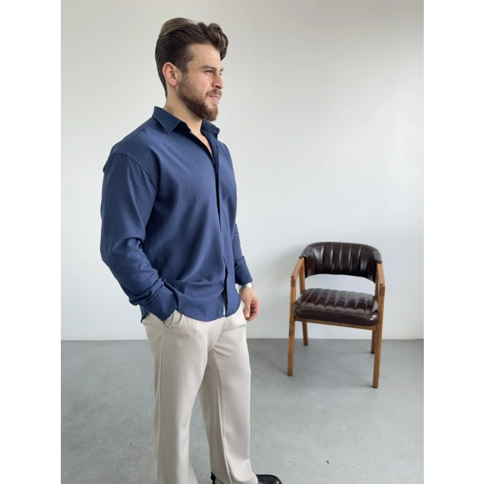 Lacivert Kışlık Modal Kumaş Gömlek