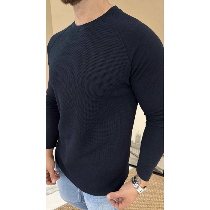 LACİVERT REGLAN KOL WAFFLE DOKULU SWEAT