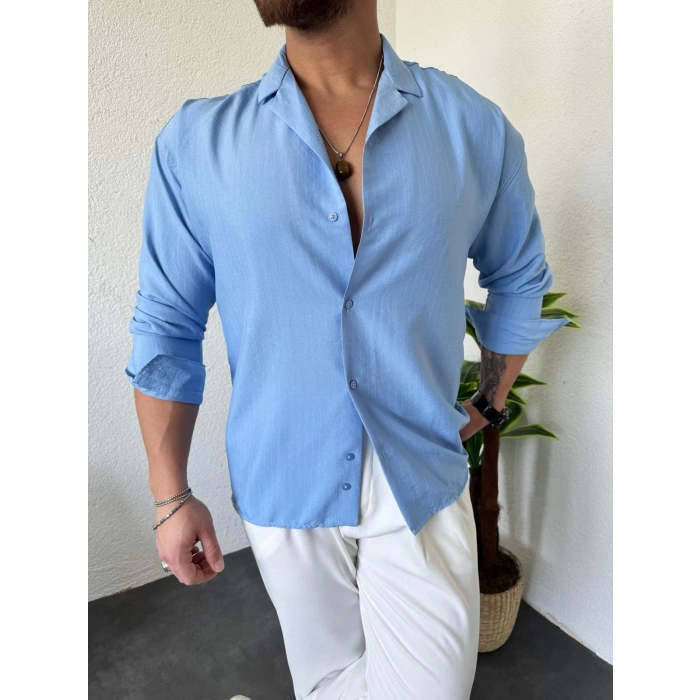 Mavi Düz Çizgili Gömlek