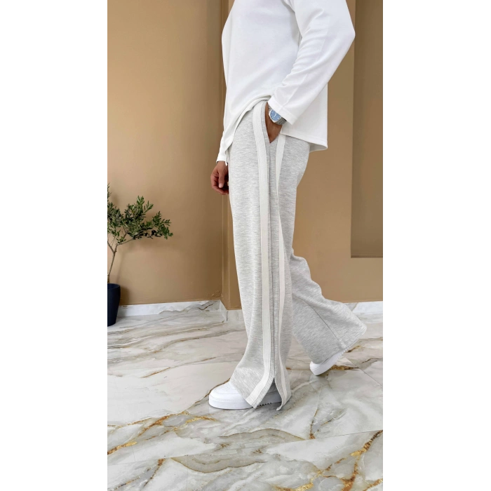 MELANJ GRİ PAÇA YIRTMAÇLI ŞERİTLİ EŞOFMAN
