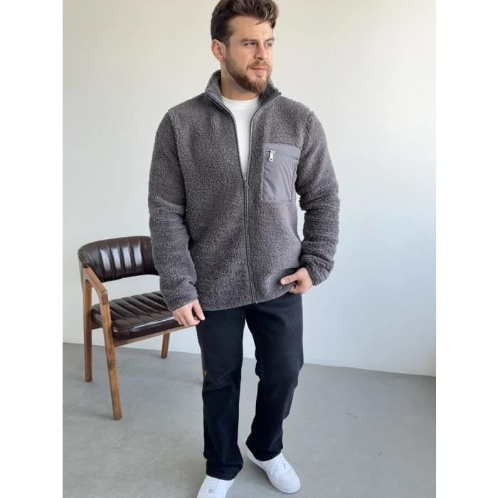 Peluş Hırka Antrasit Gri