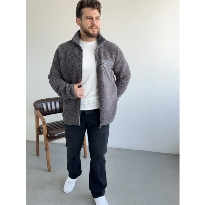 Peluş Hırka Antrasit Gri