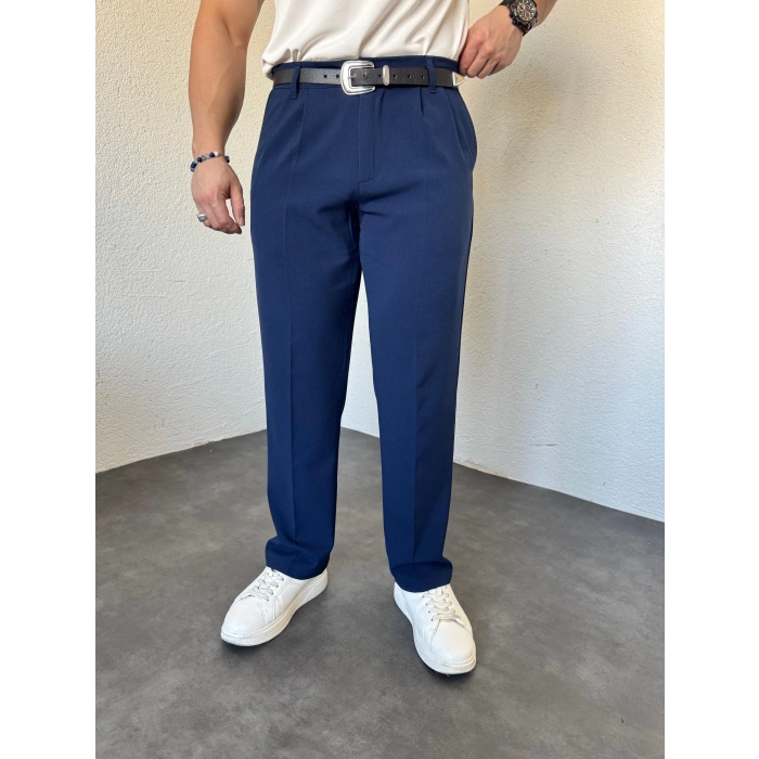 Pileli Bagy Kumaş Pantolon Lacivert
