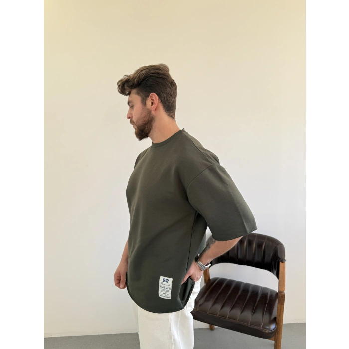 Pis Kesim Oversize Kalıp Tişört Haki Yeşil