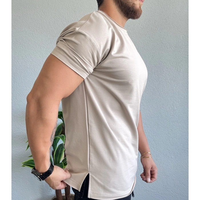 Pis Kesim Yırtmaçlı Osho Kumaş Tişört Krem