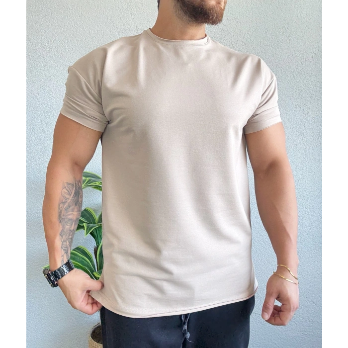 Pis Kesim Yırtmaçlı Osho Kumaş Tişört Krem