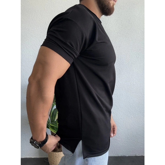 Pis Kesim Yırtmaçlı Osho Kumaş Tişört Siyah