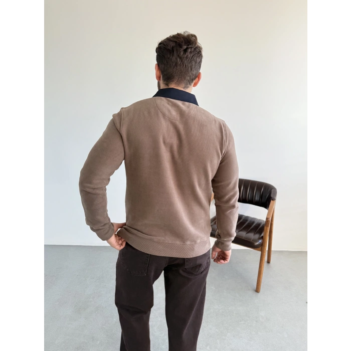 Selanik Örme Gömlek Yaka Sweat Vizon