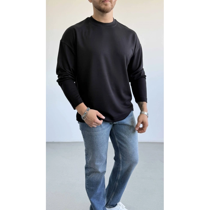 SİYAH BİSİKLET YAKA OVERSİZE SWEAT