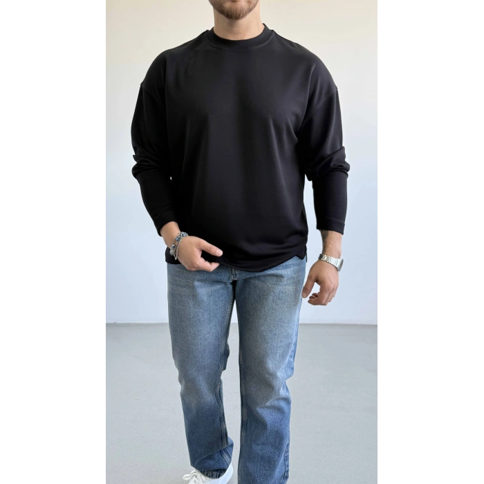 SİYAH BİSİKLET YAKA OVERSİZE SWEAT