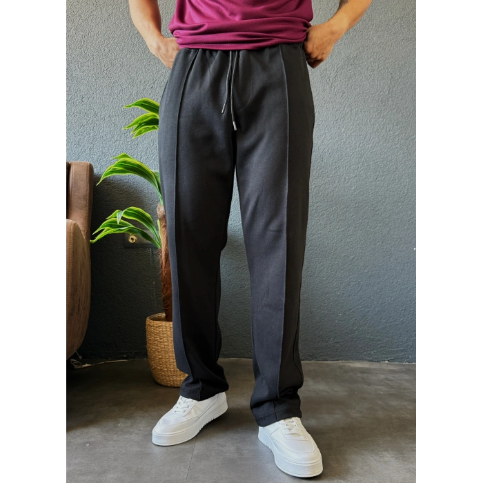 SİYAH ÇİMA DETAYLI BAGGY KALIP EŞOFMAN