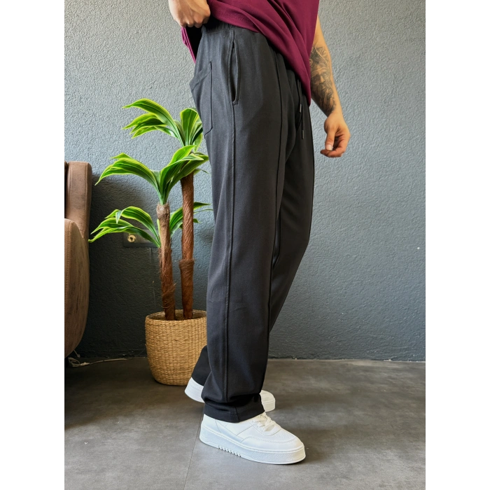SİYAH ÇİMA DETAYLI BAGGY KALIP EŞOFMAN