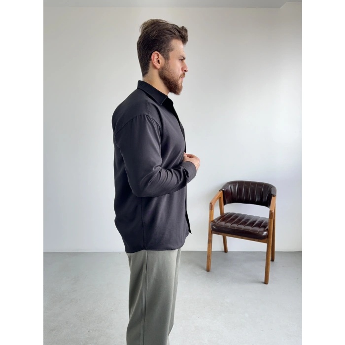 Siyah Kışlık Modal Kumaş Gömlek