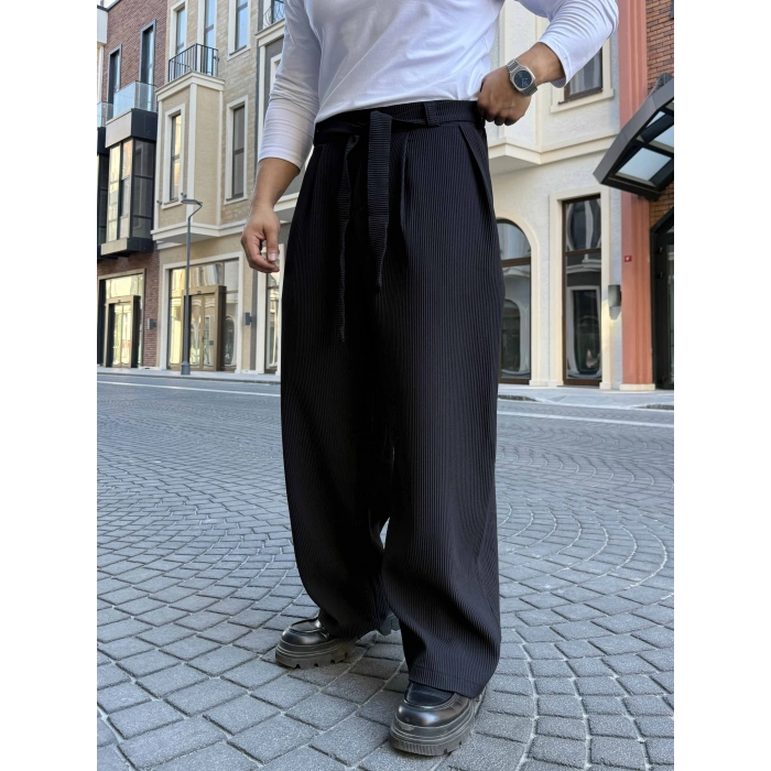 SİYAH KORE KALIP FİTİLLİ BALON BAGGY PANTOLON