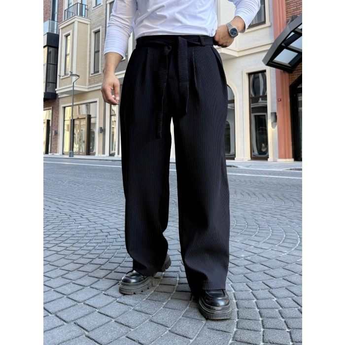 SİYAH KORE KALIP FİTİLLİ BALON BAGGY PANTOLON