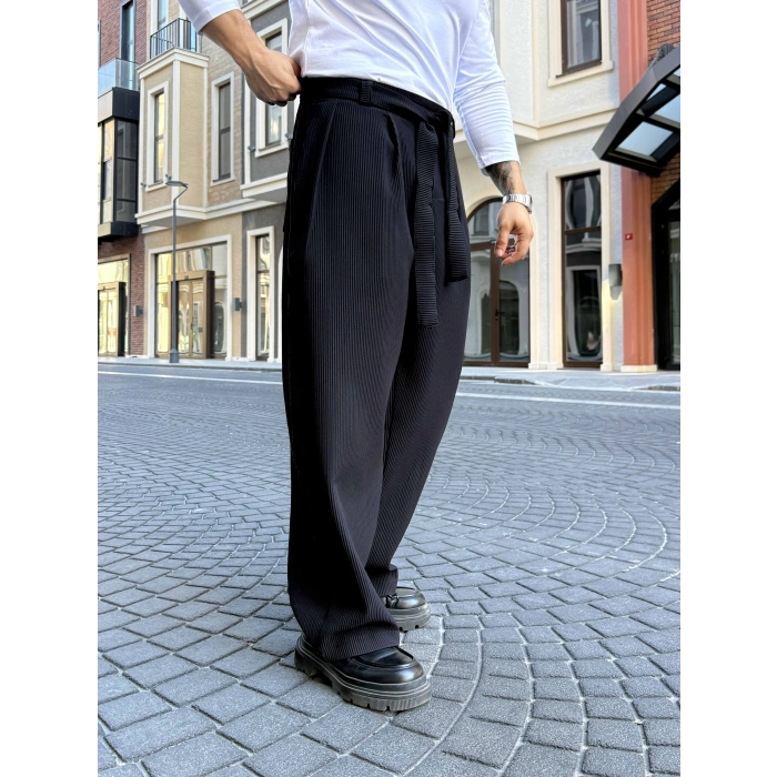 SİYAH KORE KALIP FİTİLLİ BALON BAGGY PANTOLON