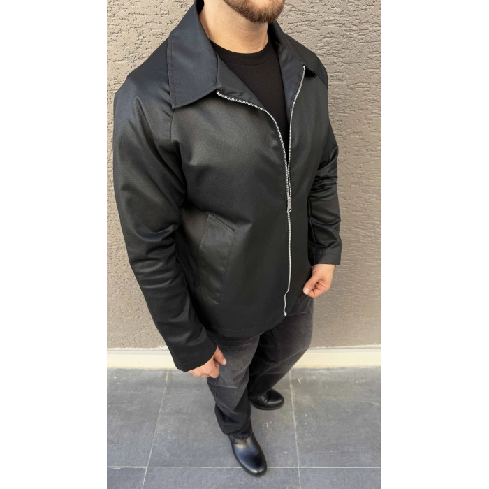SİYAH YAĞ YIKAMA EFEKTLİ MEVSİMLİK CEKET
