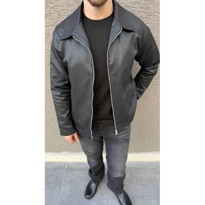 SİYAH YAĞ YIKAMA EFEKTLİ MEVSİMLİK CEKET
