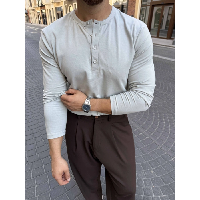 TAŞ GRİ HENLEY YAKA REGULER FİT KALIP SWEAT