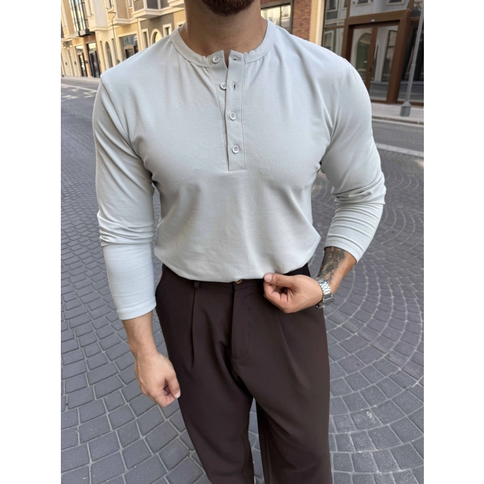 TAŞ GRİ HENLEY YAKA REGULER FİT KALIP SWEAT