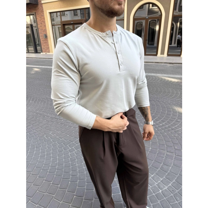 TAŞ GRİ HENLEY YAKA REGULER FİT KALIP SWEAT