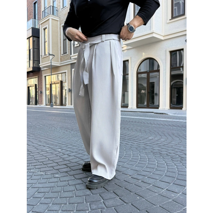 TAŞ GRİ KORE KALIP FİTİLLİ BALON BAGGY PANTOLON