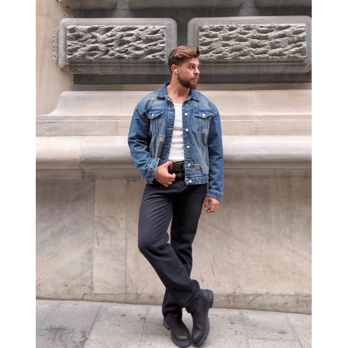 Taş Yıkama Crop Kot Ceket