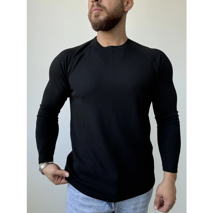 Waffle Kumaş Sweat Siyah