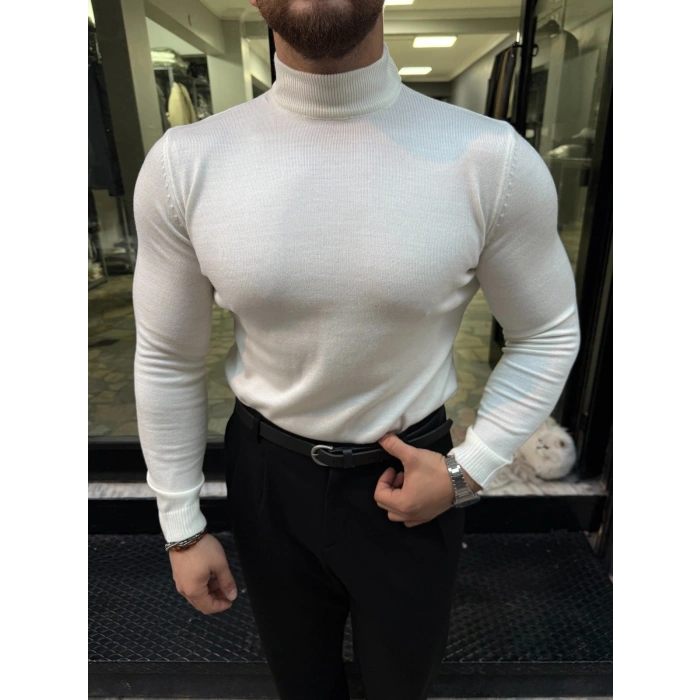 Yarım Balıkçı Boğaz Triko Beyaz