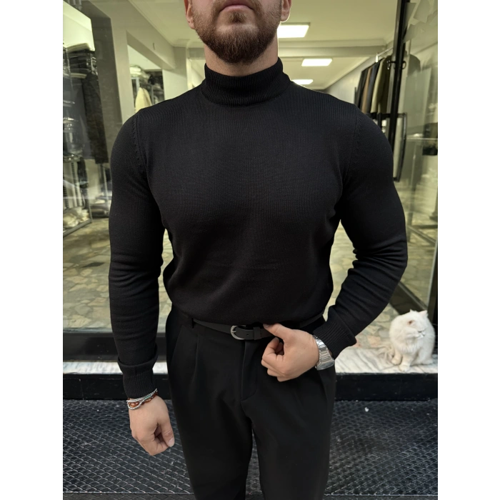 Yarım Balıkçı Boğaz Triko Siyah