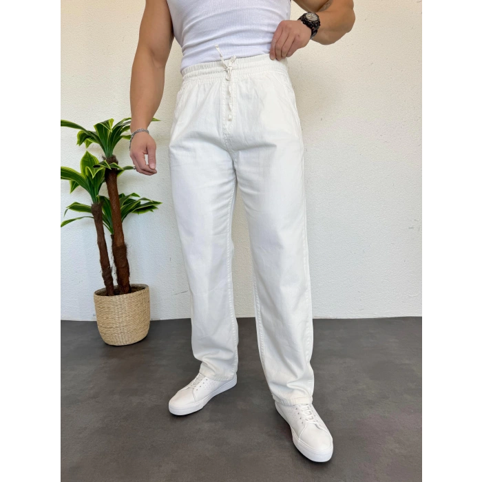 Yazlık Gabardin Kumaş Pantolon Beyaz