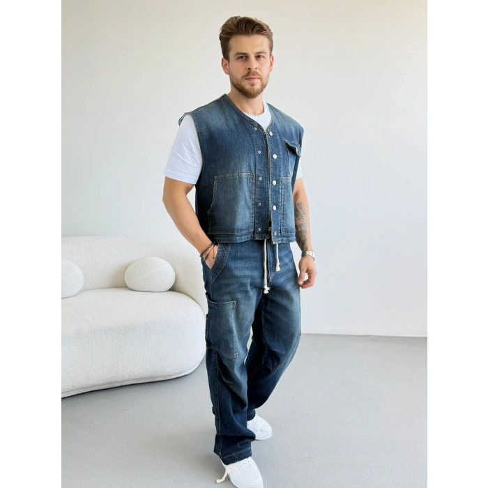 YELEK KARGO CEP PANTOLON JEAN TAKIM