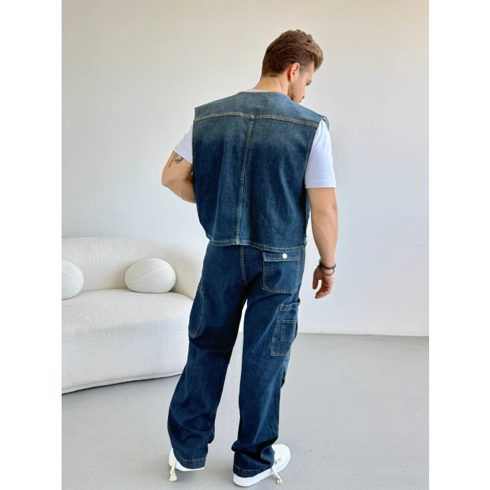 YELEK KARGO CEP PANTOLON JEAN TAKIM