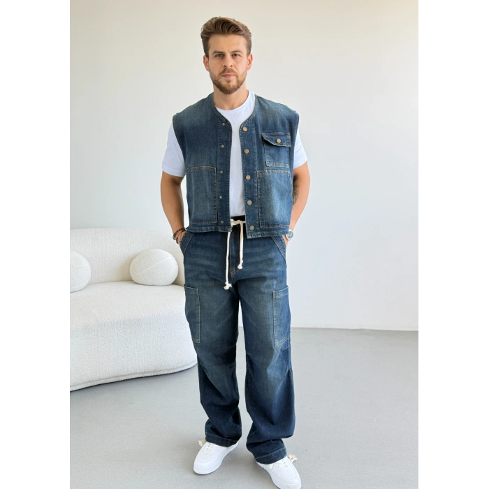 YELEK KARGO CEP PANTOLON JEAN TAKIM
