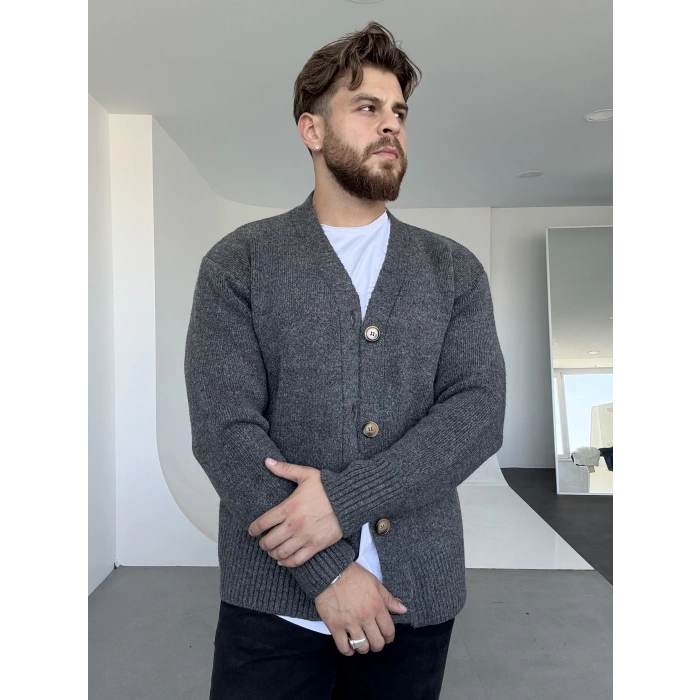 Yün Hırka Koyu Gri