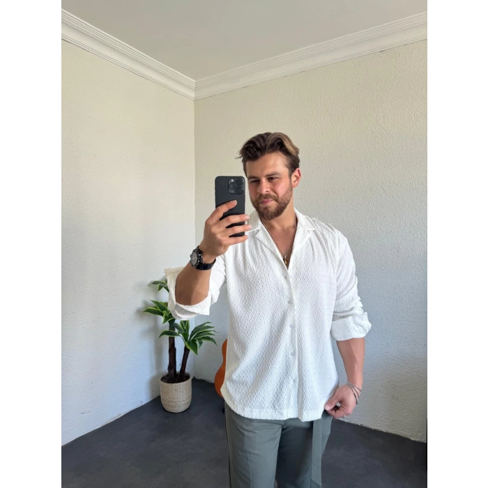 Zincir Desenli Gömlek Ekru