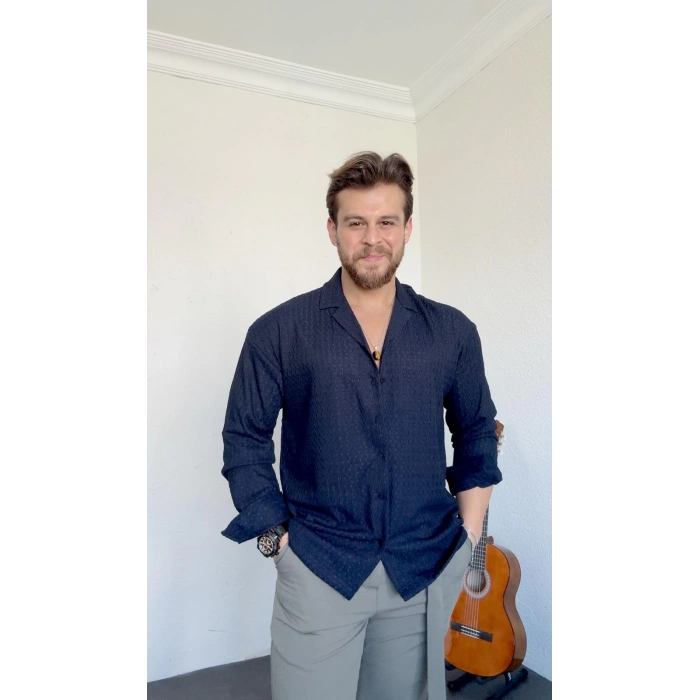 Zincir Desenli Gömlek Lacivert